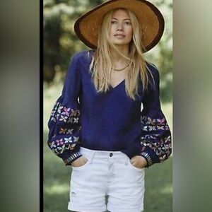 Anthropologie Maeve Sonja Embroidered Floral Long Sleeve top size 14 nwt
